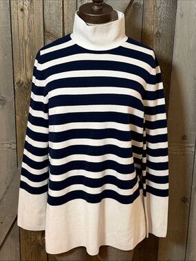 COS Navy Cream Stripe Turtleneck Sweater XS Oversized Cotton Minimalist Nautical